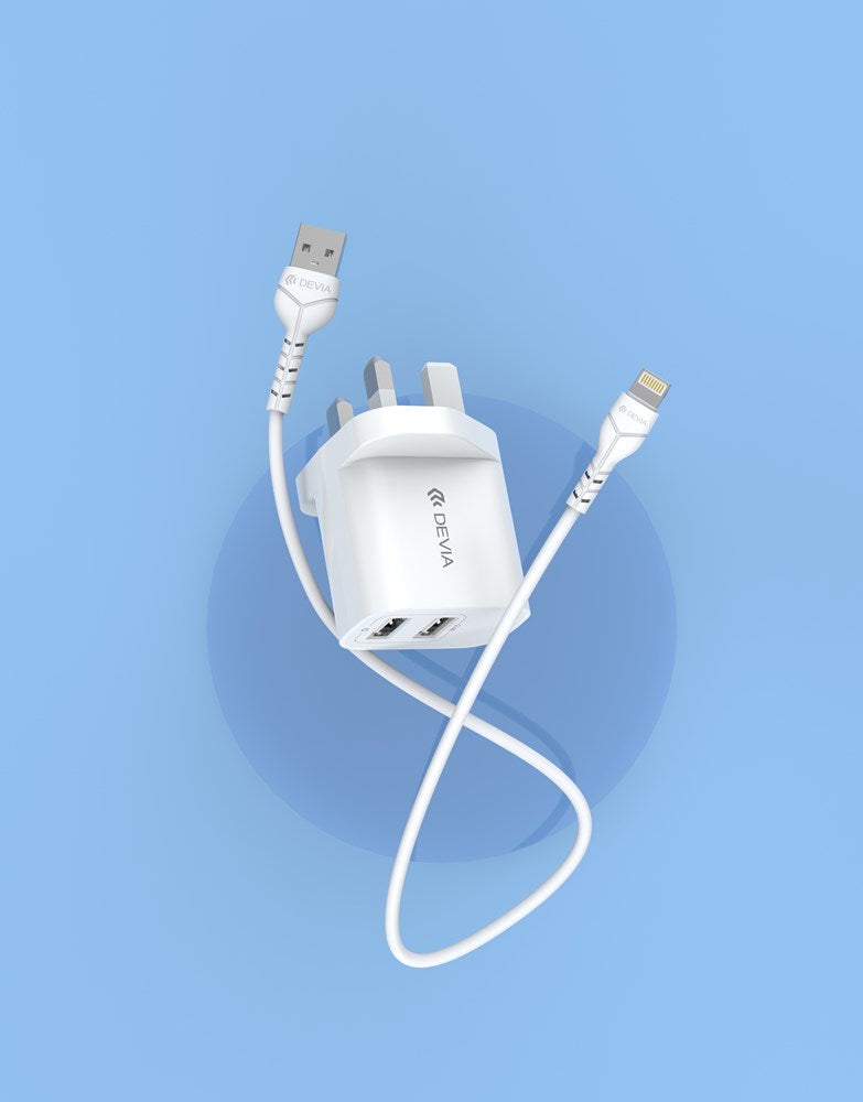 Devia - 2.4A Dual USB Plug & 1m Non-MFI Lightning Cable - White