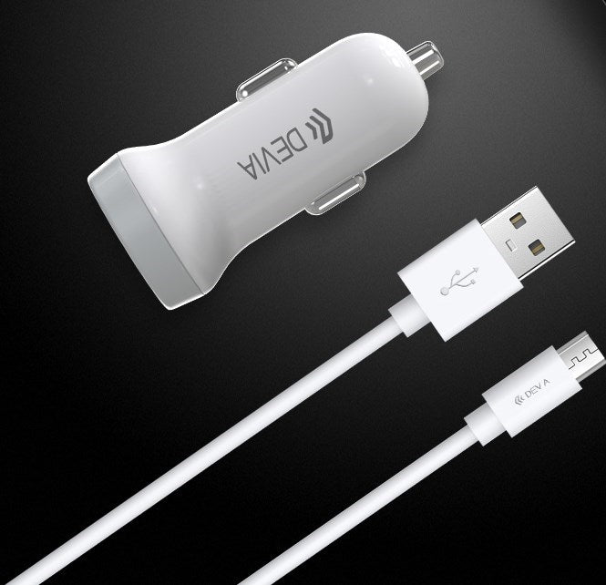 Devia - 3.1A Dual USB Port Car Adapter & 1m MicroUSB Cable - White