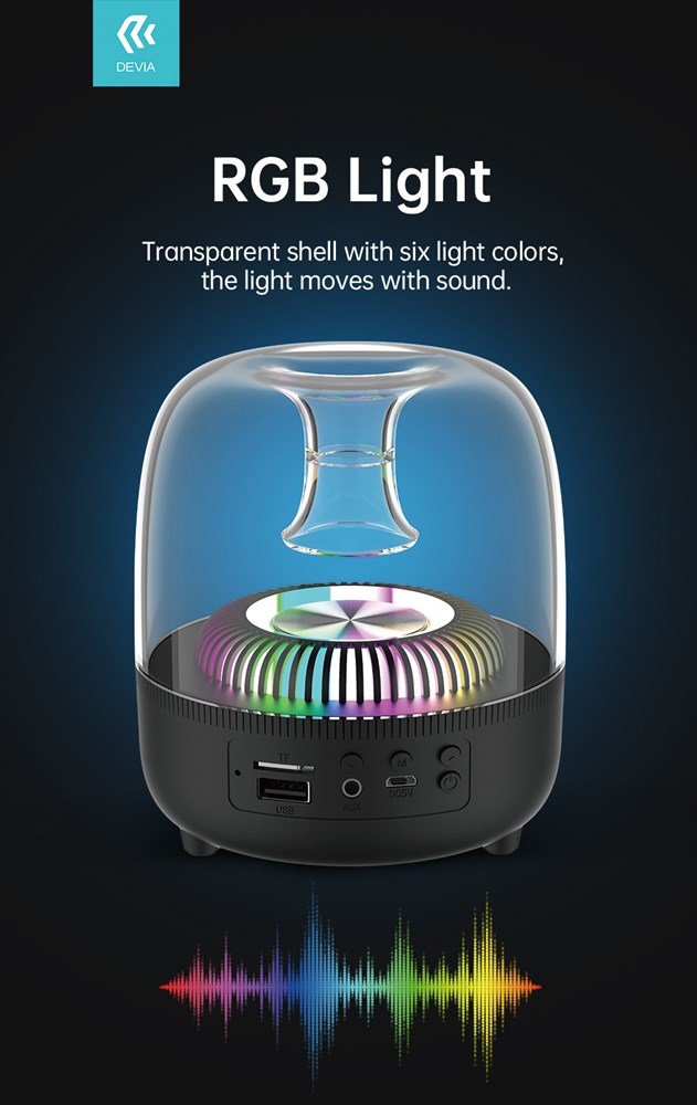 Devia - 5W 360 Crystal HIFI Bluetooth Wireless Speaker - Multicoloured Black