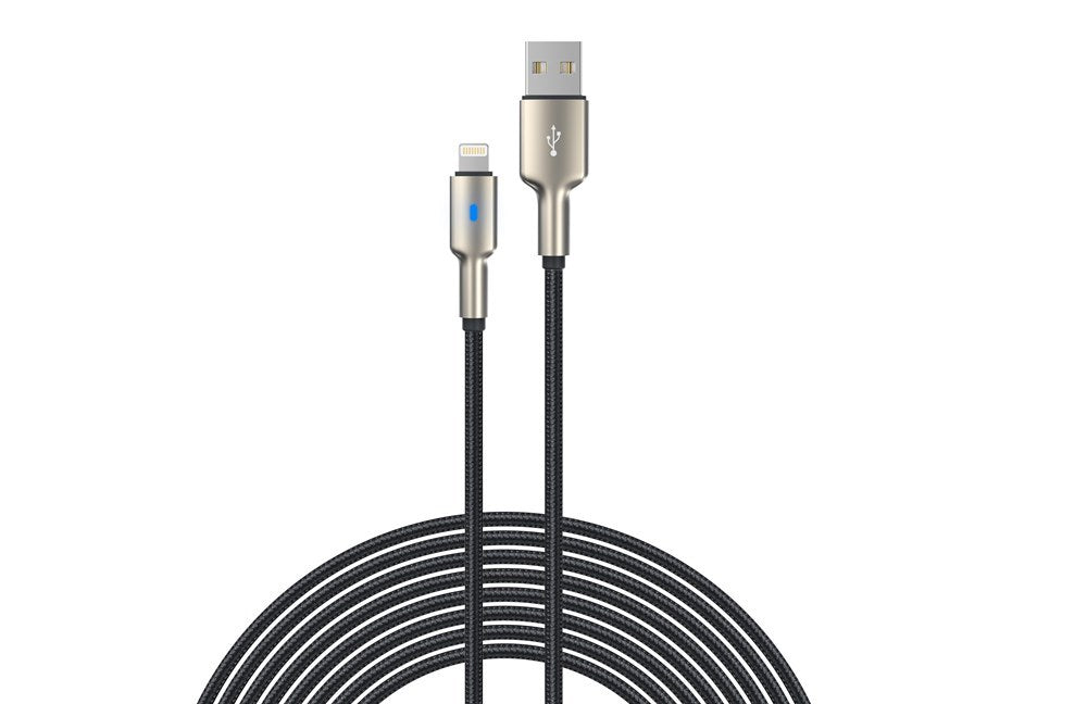 Devia - 1m (2.4A) Nylon Braided USB to Non-MFi Lightning LED Indicator Cable - Black