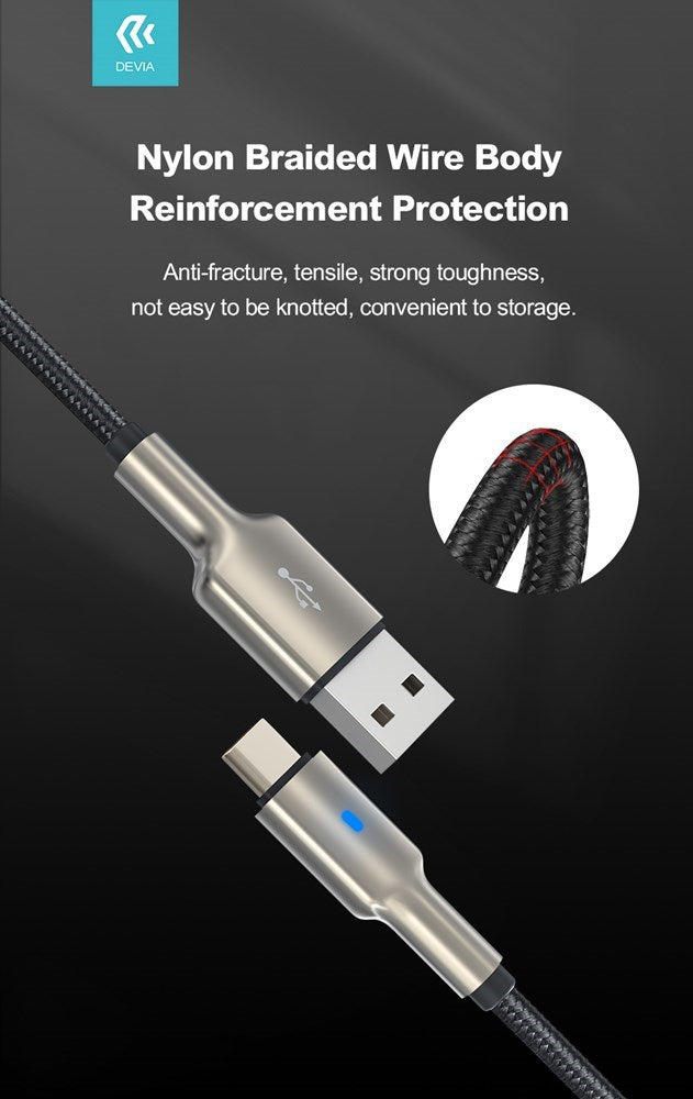 Devia - 1m (2.4A) Nylon Braided USB to Type C LED Indicator Cable - Black