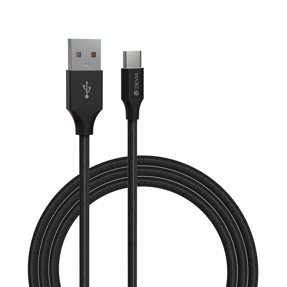 Devia - 1m (2.4A) Mesh Armour USB to Type C Cable - Black