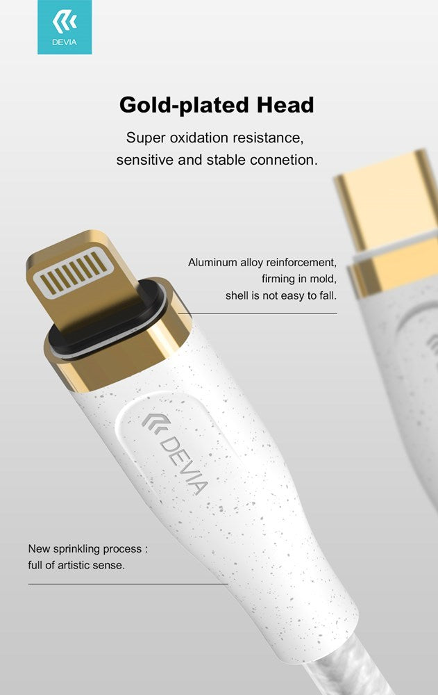 Devia - 1.5m (27W) Power Delivery Woven Gold Plated Type C to Non-MFI Lightning Cable - White