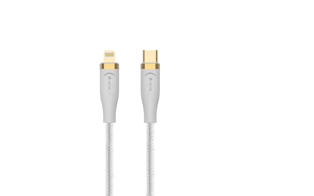 Devia - 1.5m (27W) Power Delivery Woven Gold Plated Type C to Non-MFI Lightning Cable - White