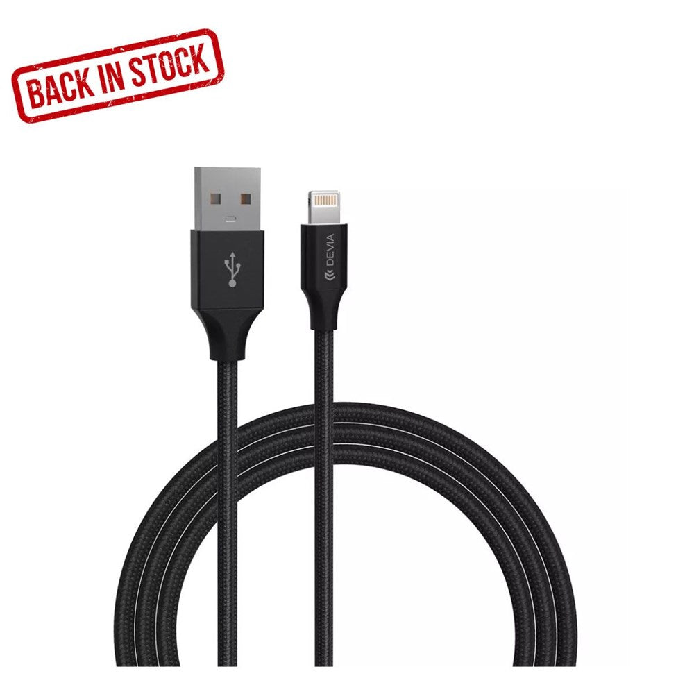 Devia - 1m (2.4A) Mesh Armour USB to Non-MFi Lightning Cable - Black
