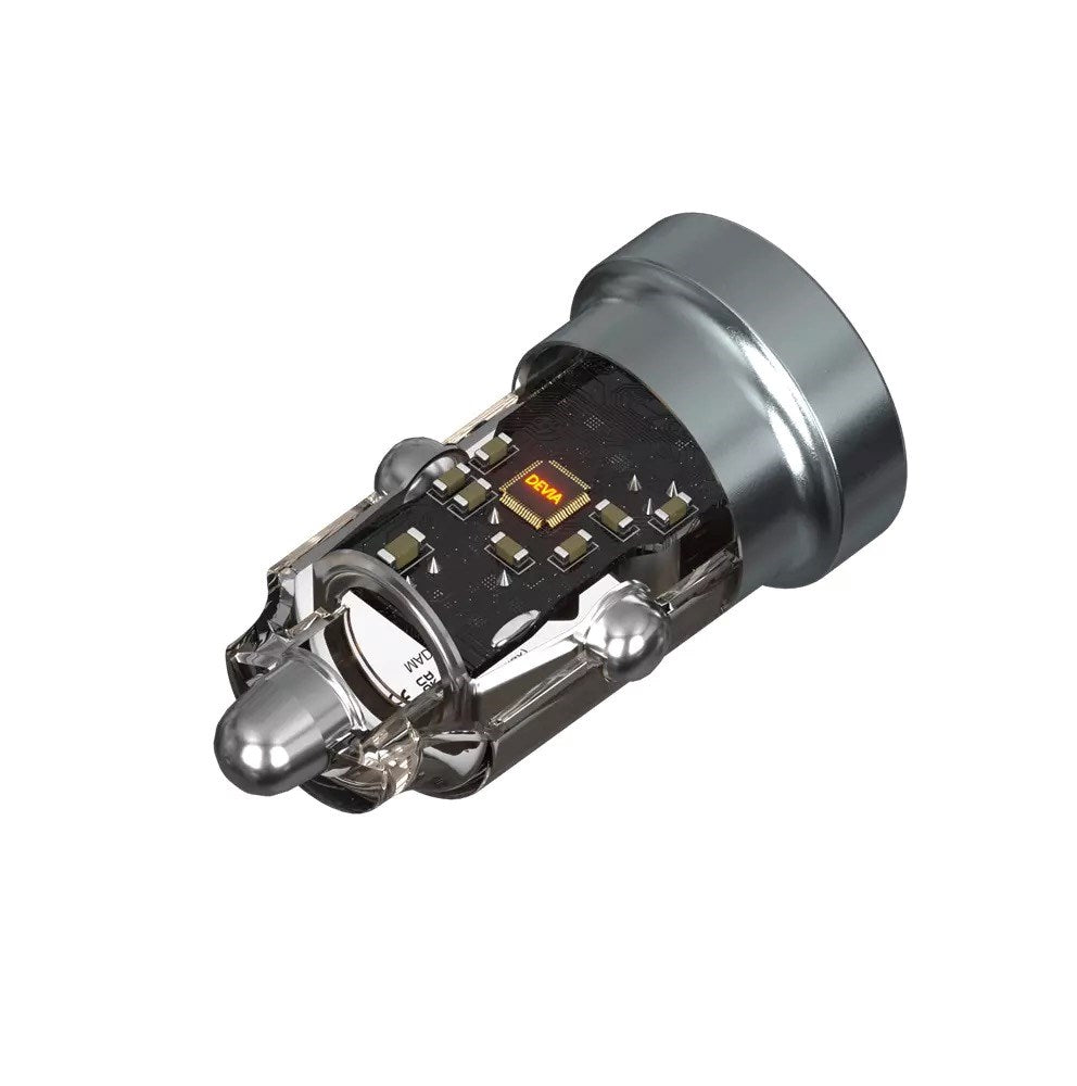 Devia - 20W Mini Power Delivery USB-C & Qualcomm 3.0 USB Port Transparent CyberPunk Car Adapter - Black