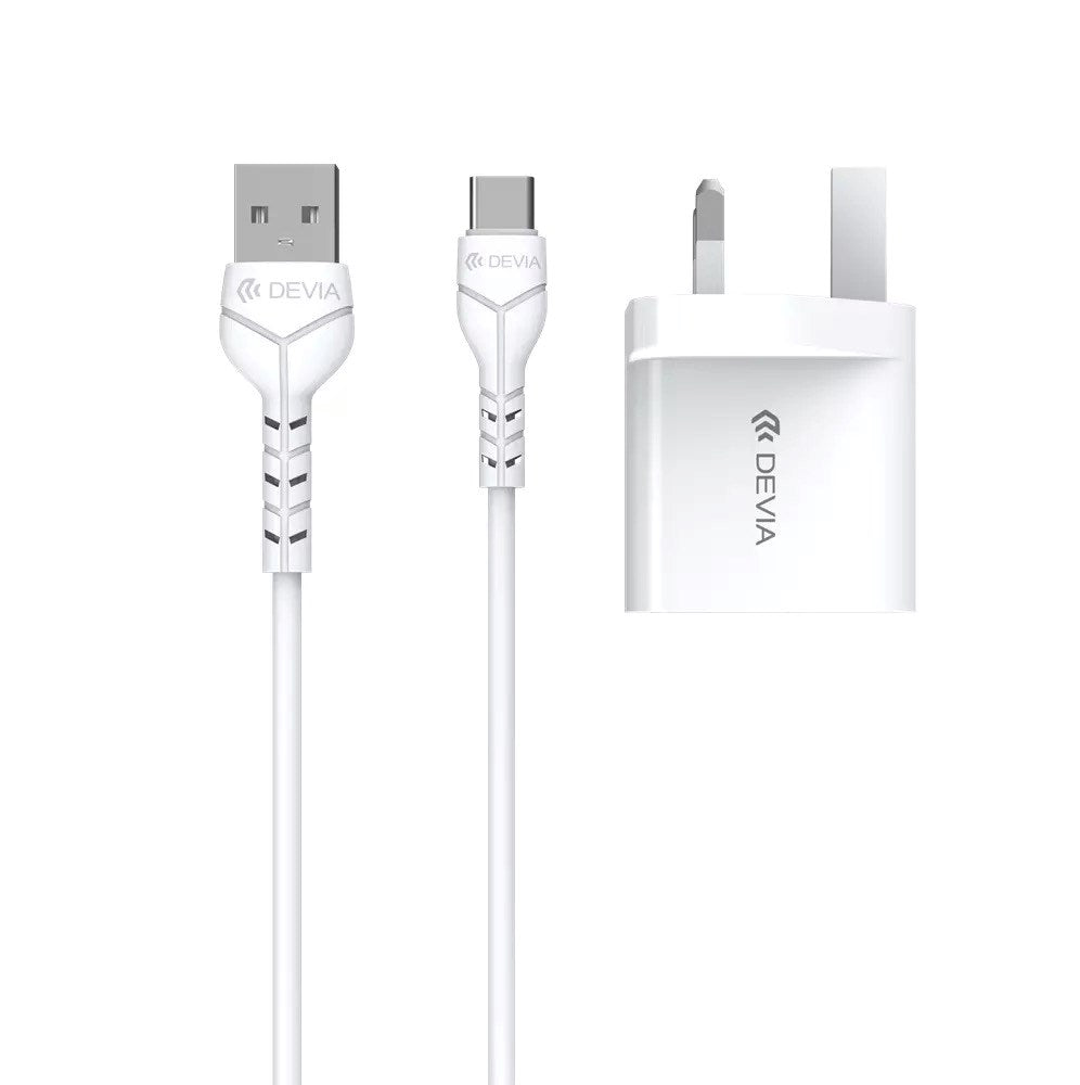 Devia - 2.4A Dual USB Plug & 1m Type C Cable - White