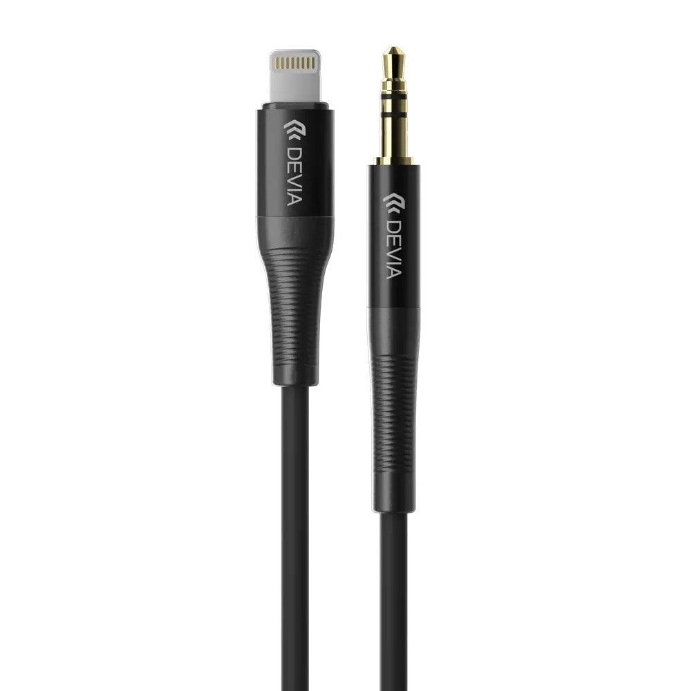 Devia - 1m Non-MFI Lightning to 3.5mm Mesh Armour Auxiliary Cable - Black