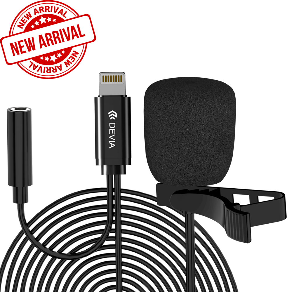 Devia - 1.5m Wired Microphone & Collar Clip for Lightning Devices - Black