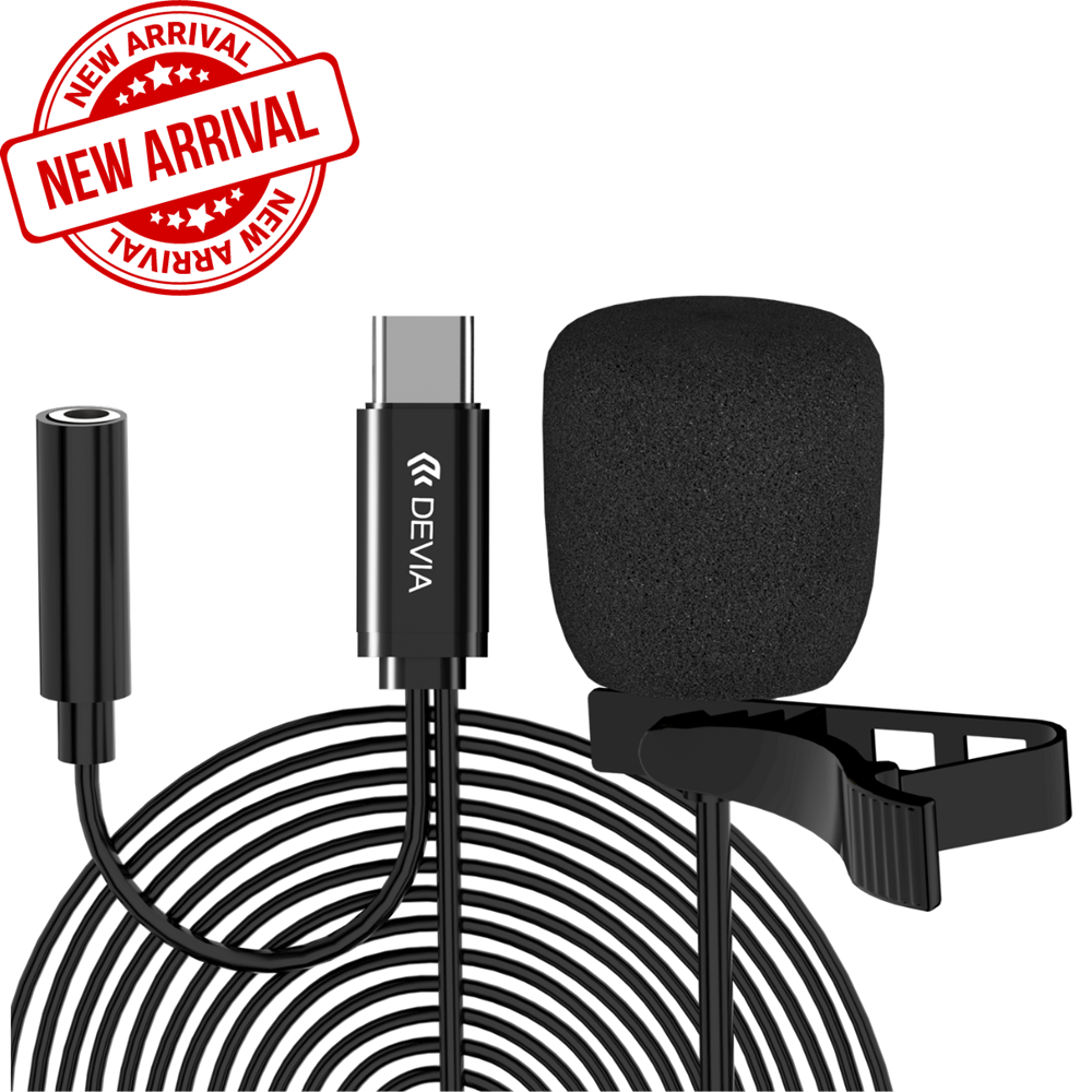 Devia - 1.5m Wired Microphone & Collar Clip for Type C Devices - Black